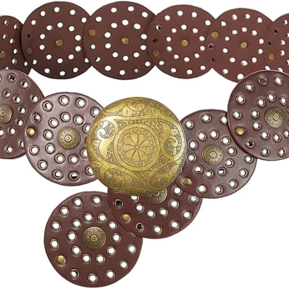 Vintage Boho Concho Leather Waist Belt - image 1